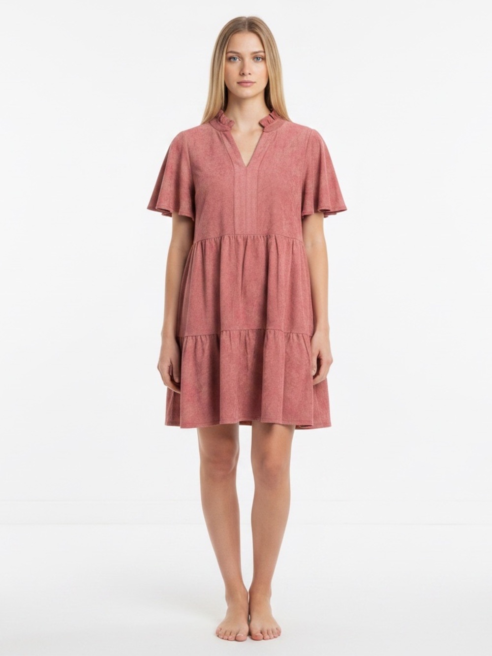 Universal Thread Women's Rusty Rose Ruffle Sleeve Tiered Dress Size M
